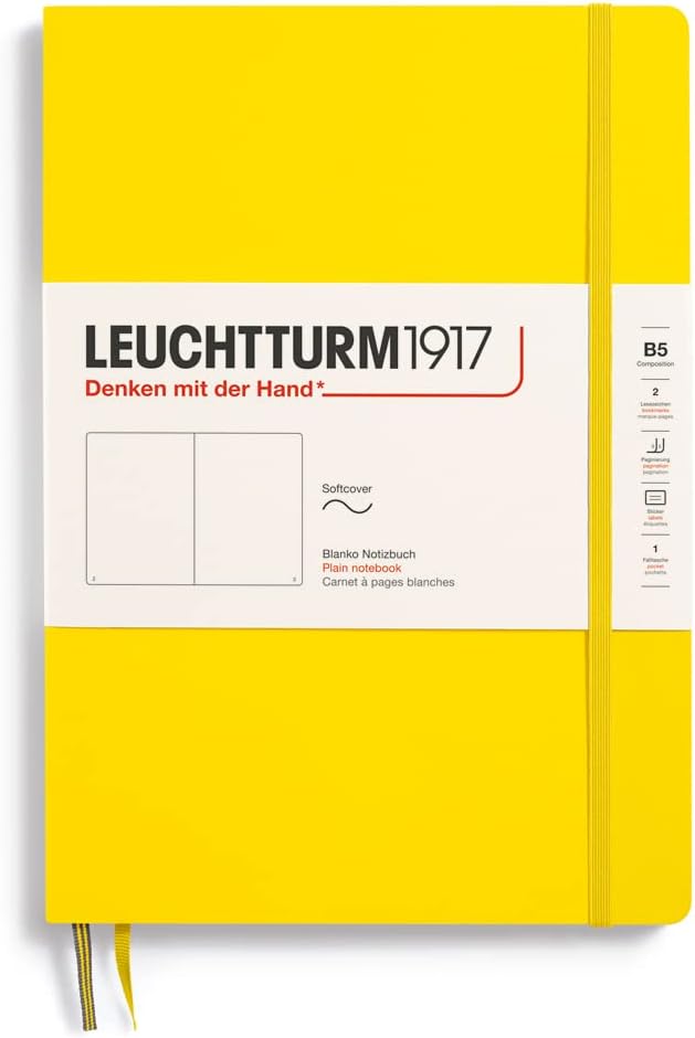 LEUCHTTURM1917 - Notebook Softcover Composition B5-123 Numbered Pages for Writing and Journaling (Plain, Lemon)