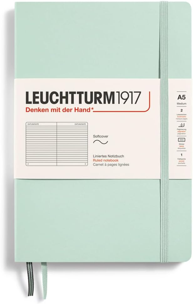 LEUCHTTURM1917 - Natural Colors - Softcover Notebook - 251 Numbered Pages (Ruled Paper, Mint Green)