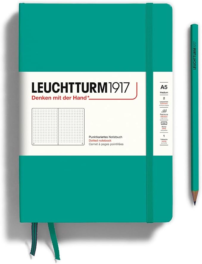 LEUCHTTURM1917 - Notebook Hardcover Medium A5-251 Numbered Pages for Writing and Journaling (Emerald, Dotted)