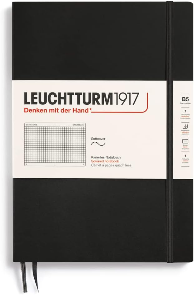 LEUCHTTURM1917 - Notebook Softcover Composition B5-123 Numbered Pages for Writing and Journaling (Squared, Black)