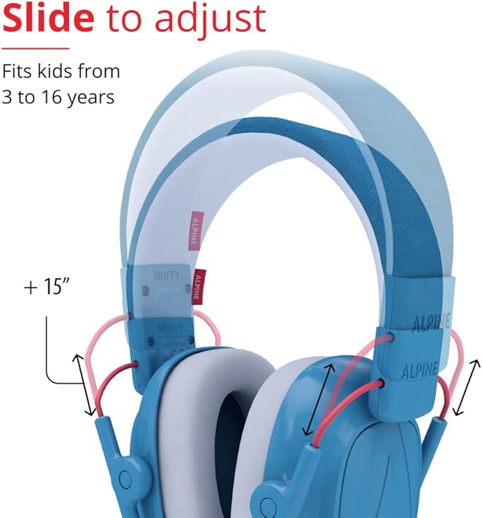 Alpine Muffy Kids - Hearing Protection - CE & ANSI Certified - Adjustable for Ages 3-16 years - Noise Cancelling Headphones - 25dB Sound Reduction Ideal for Protection and Concentration Aid - Blue