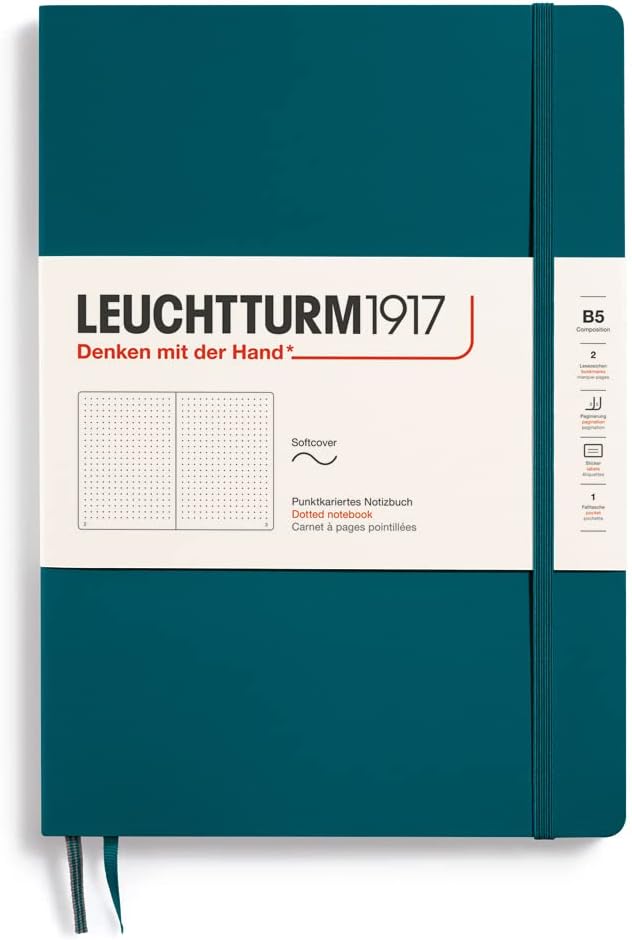 LEUCHTTURM1917 - Notebook Softcover Composition B5-123 Numbered Pages for Writing and Journaling (Dotted, Pacific Green)