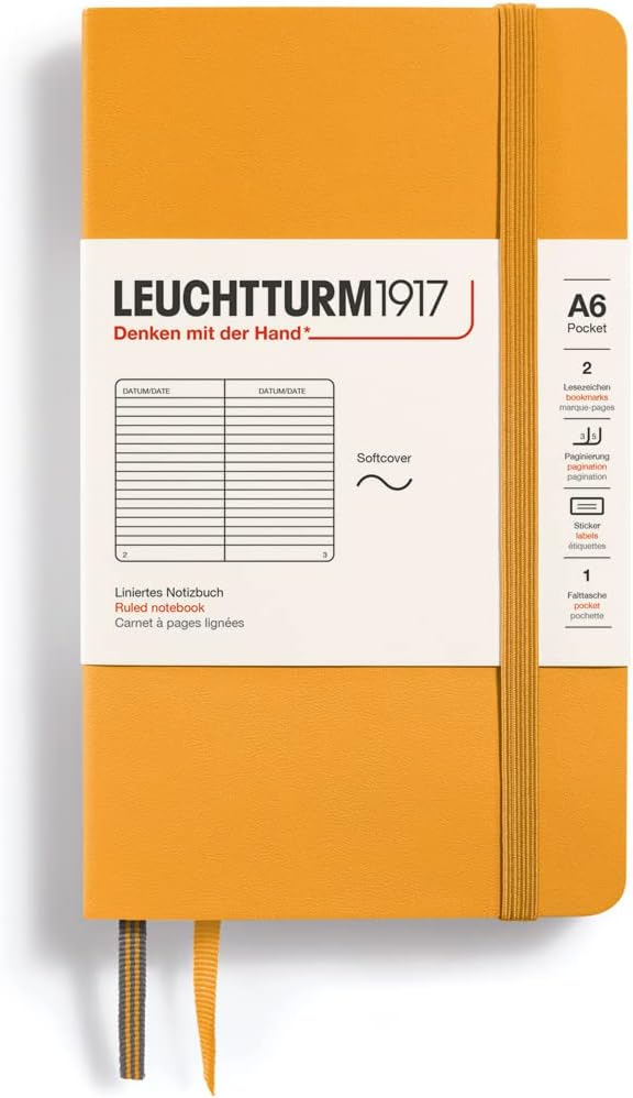 LEUCHTTURM1917 - Notebook Softcover Pocket A6-123 Numbered Pages for Writing and Journaling (Ruled, Rising Sun)