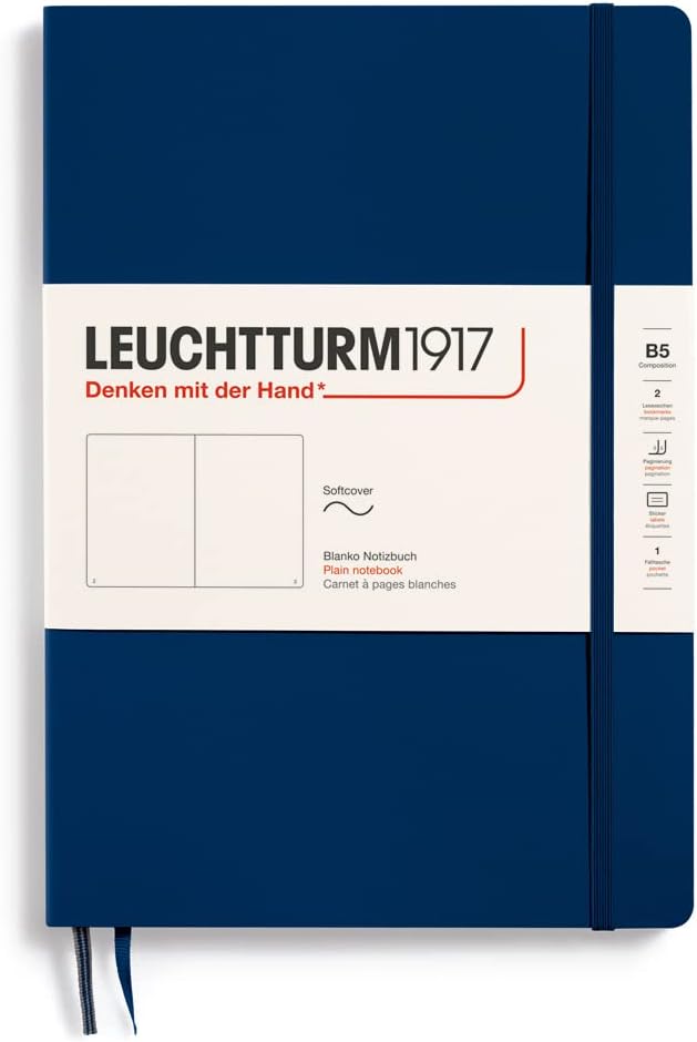 LEUCHTTURM1917 - Notebook Softcover Composition B5-123 Numbered Pages for Writing and Journaling (Plain, Navy)