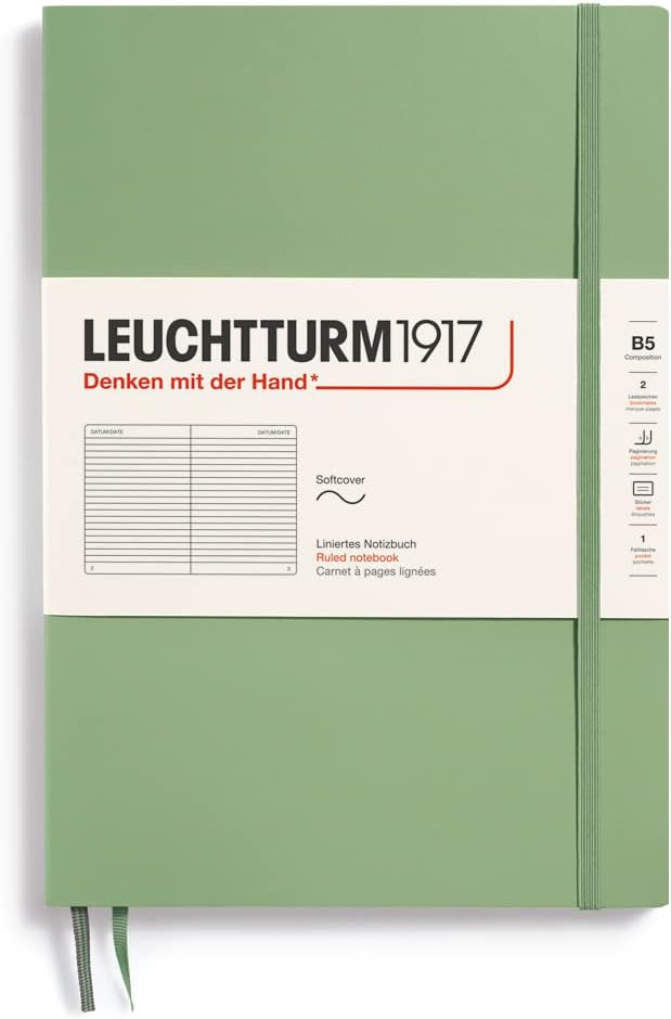 LEUCHTTURM1917 - Notebook Softcover Composition B5-123 Numbered Pages for Writing and Journaling (Ruled, Sage)