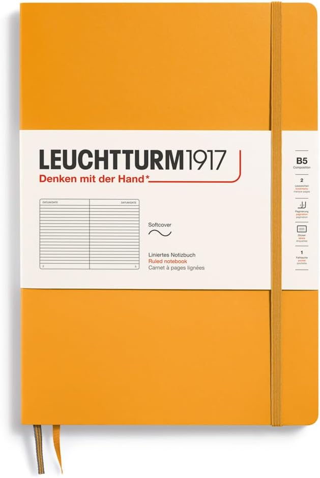 LEUCHTTURM1917 - Notebook Softcover Composition B5-123 Numbered Pages for Writing and Journaling (Ruled, Rising Sun)