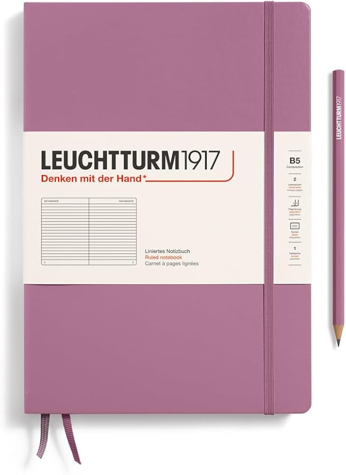 LEUCHTTURM1917 - Notebook Hardcover Composition B5-219 Numbered Pages for Writing and Journaling (Dusty Rose, Ruled)