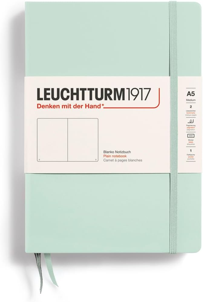 LEUCHTTURM1917 - Notebook Hardcover Medium A5-251 Numbered Pages for Writing and Journaling (Mint Green, Plain)