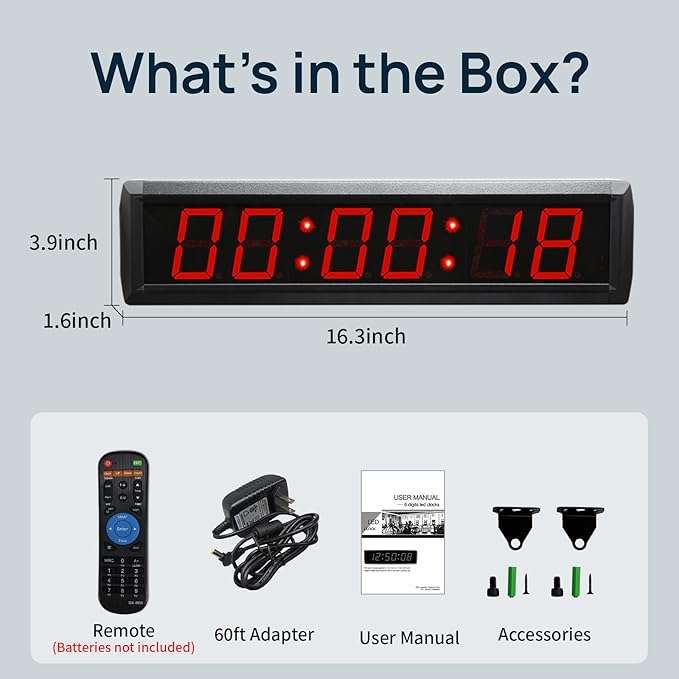 Large Digital Wall Clock with Remote Control, LED Stopwatch Timer, Countdown,Count Up, 12/24 Hour Switchable Time Clock for Home Gym Living Room Office Garage Decor (Red,16.3" x 3.9")