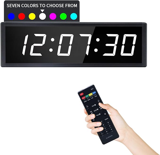Large Digital Wall Clock with Remote Control, LED Stopwatch Timer, Countdown,Count Up, 12/24 Hour Switchable Time Clock for Home Gym Living Room Office Garage Decor (RGB, 15.2" x 4.5")