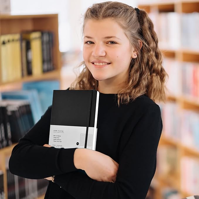 12 Pack A5 Journal Notebooks College Ruled Notebook Classic Leather Hardcover Lined Journals for Writing Office School Home Business, 8.3 x 5.5 inch, 100GSM Thick Paper, 160 Pages (Black, 12 Pack)