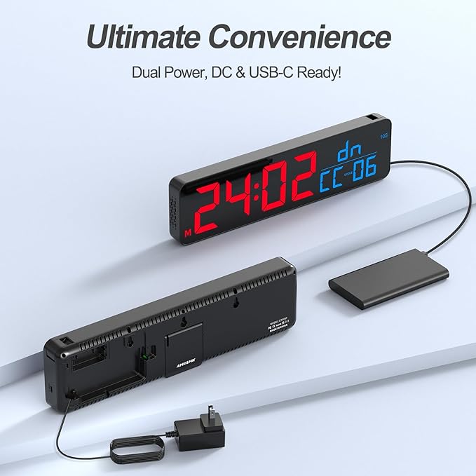 ANJANK 15" Large Gym Timer, LED Digital Wall Clock with Seconds, Timing for Workout, Interval & Rounds, Countdown/Up/Stopwatch/12-Level Volume, Remote Control for Home, Garage, Gym, Crossfit, Fitness