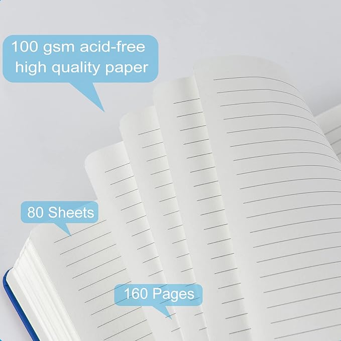 6 Pack A5 Journal Notebooks College Ruled Notebook Classic Leather Hardcover Lined Journals for Writing Office School Home Business, 8.3 x 5.5 inch, 100GSM Thick Paper, 160 Pages (Multicolor, 6 Pack)