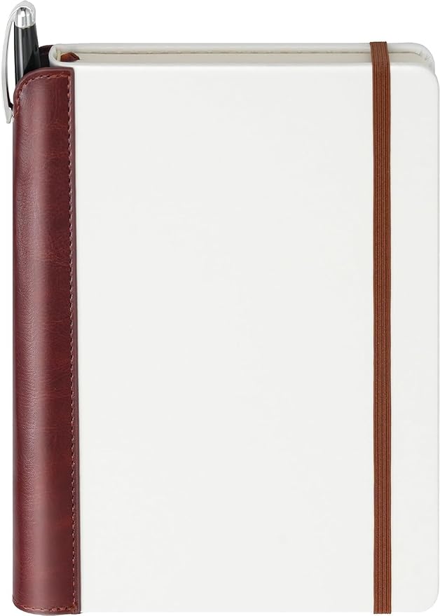SETTINI® Lined Journal - Modern White Journal for Writing Gift Set - Hardcover Vegan Leather, Includes Luxury Pen in a Unique Pen Holder, 192 Pages, 6 x 8.5 inches, Birthday Gift