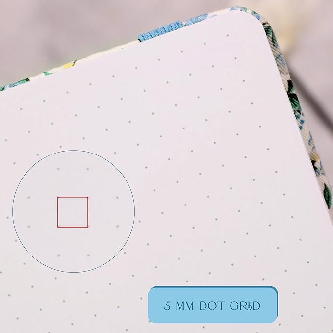 TIEFOSSI Dotted Journal Notebook, Dot Grid Notebook for Women Men, Fabric Flower Journal, 160 GSM Thick Paper, 160 Numbered Pages with Gold Edges, 8 x 8 Square Diary