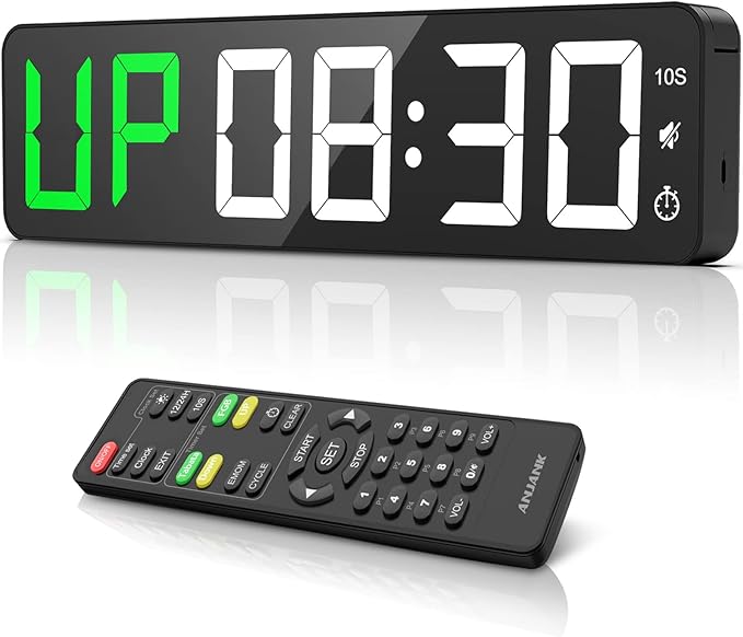 Gym Timer 15" Large LED Display Wall Clock | Interval Workout | Countdown & Up | Stopwatch | 12 Adjustable Volume | 3 Installation Ways | Digital Timer for Fitness Home Garage Gym and Outdoor Sport