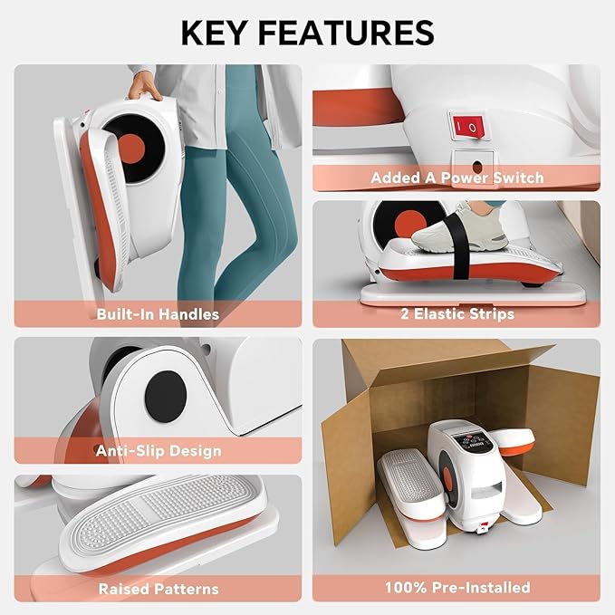 2025 New Under Desk Elliptical Machine, Electric Ellipse Leg Exerciser Pro As Seen On TV with 16 Adjustable Speed, Quiet and Fully Assembled with Remote Control & Non-Slip Foot Straps