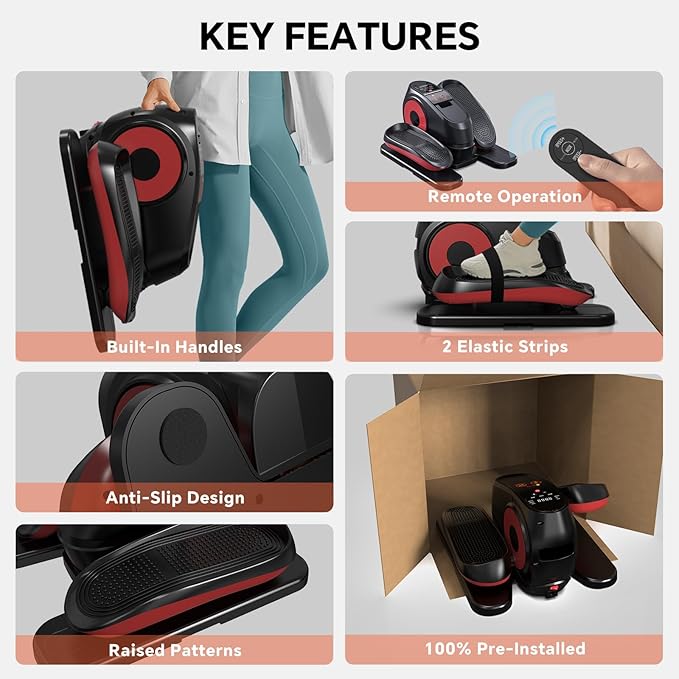 2025 New Under Desk Elliptical Machine, Electric Ellipse Leg Exerciser Pro As Seen On TV with 16 Adjustable Speed, Quiet and Fully Assembled with Remote Control & Non-Slip Foot Straps