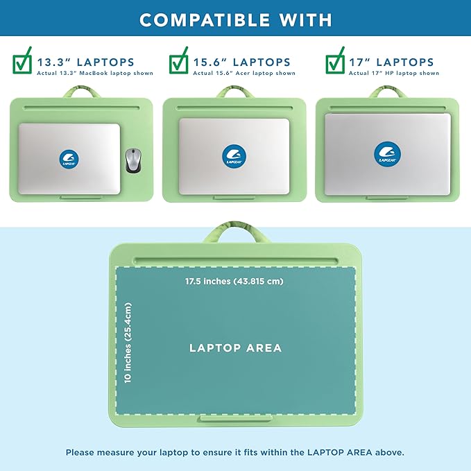 LAPGEAR Original Lap Desk – Large (17.9” x 13”) | Fits Up to 17.3” Laptops | Cushioned with Device Ledge, Pencil Tray & Handle | Portable & Lightweight | 12-Pack | Sage Green – Style No. 45001