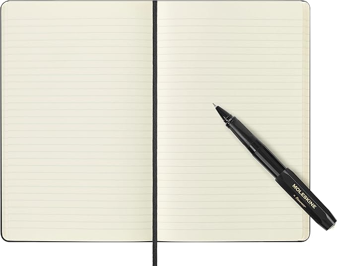 Moleskine Classic Notebook and Kaweco Roller Pen Bundle, Large, Ruled, Black, Hard Cover (5 x 8.25)