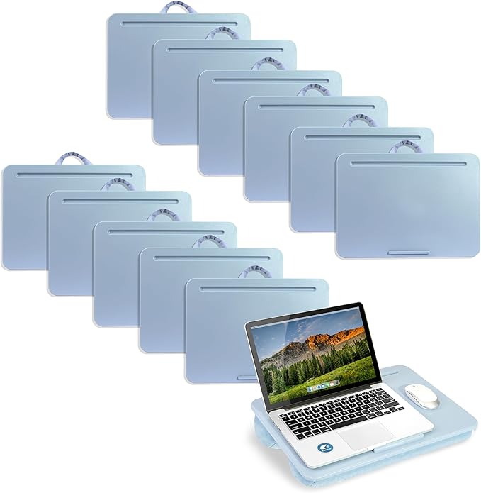 LAPGEAR Original Lap Desk – Large (17.9” x 13”) | Fits Up to 17.3” Laptops | Cushioned with Device Ledge, Pencil Tray & Handle | Portable & Lightweight | 12-Pack | Sky Blue – Style No. 45003