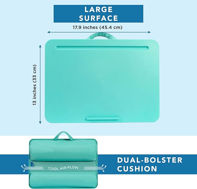 LAPGEAR Original Lap Desk – Large (17.9” x 13”) | Fits Up to 17.3” Laptops | Cushioned with Device Ledge, Pencil Tray & Handle | Portable & Lightweight | 12-Pack | Aqua Sky – Style No. 45009