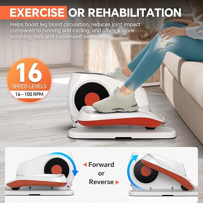2025 New Under Desk Elliptical Machine, Electric Ellipse Leg Exerciser Pro As Seen On TV with 16 Adjustable Speed, Quiet and Fully Assembled with Remote Control & Non-Slip Foot Straps