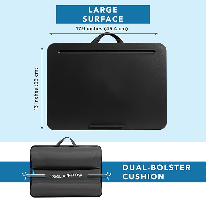LAPGEAR Original Lap Desk – Large (17.9” x 13”) | Fits Up to 17.3” Laptops | Cushioned with Device Ledge, Pencil Tray & Handle | Portable & Lightweight | 12-Pack | Black – Style No. 45008