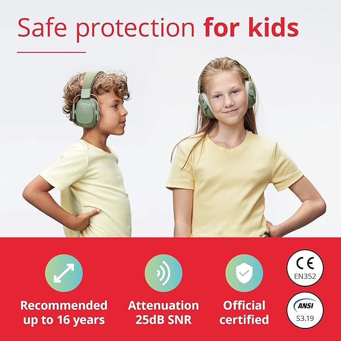 Alpine Muffy Kids - Hearing Protection - CE & ANSI Certified - Adjustable for Ages 3-16 years - Noise Cancelling Headphones - 25dB Sound Reduction Ideal for Protection and Concentration Aid – Green