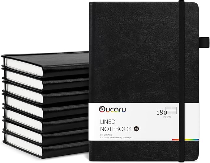 Oucaru Lined Journal Notebook, 8 Pack, 180 Pages, A5 Journals for Writing, 100 GSM Thick Paper, Small Notebooks Daily Journal for Women Men Work, Business, School, Travel Supplies