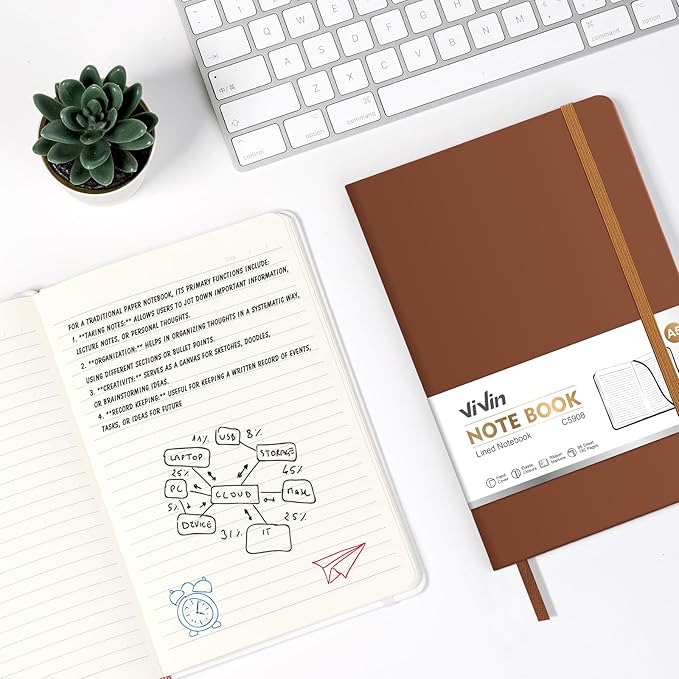 ViVin Lined Journal Notebooks for Work, 192 Pages, Medium 5.5 x 8.3 inch, College Ruled, A5 Hardcover Journaling Notebooks for Writing, 8 Pack Bulk