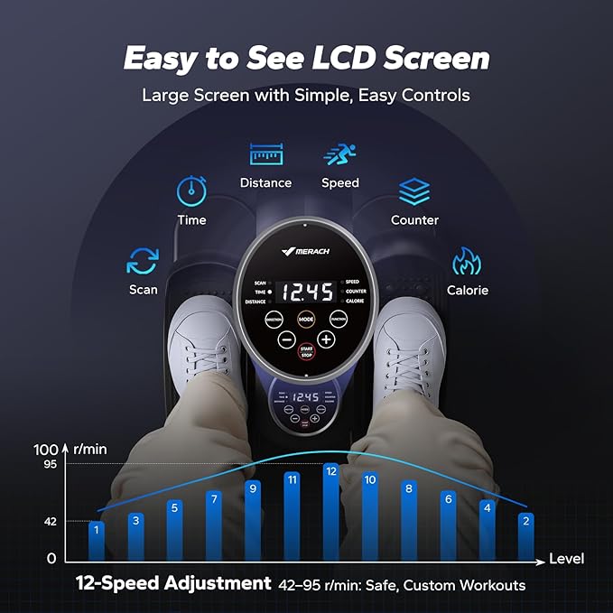 MERACH Under Desk Elliptical Exercise Machine, Ellipse Leg Exerciser as Seen on Tv for Seniors with 12 Adjustable Speeds & Remoter, Quiet Portable Seated Pedal Exerciser Fully Assembled