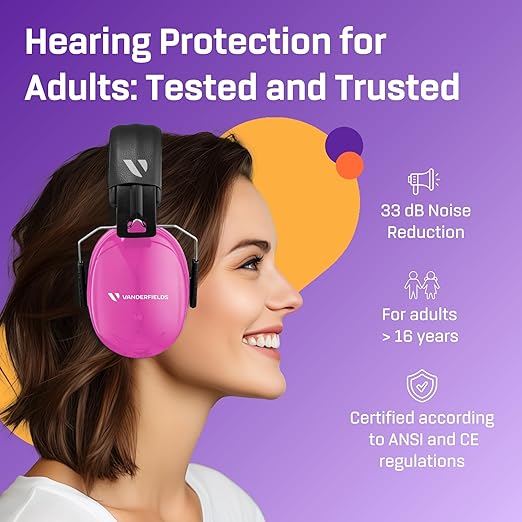 Vanderfields Hearing Protection Ear Muffs for Noise Reduction, 33dB Certified, Noise Cancelling Safety Ear Protection for Shooting, Adult Headphones for Lawn Mowing, DIY, Construction, Woodworking