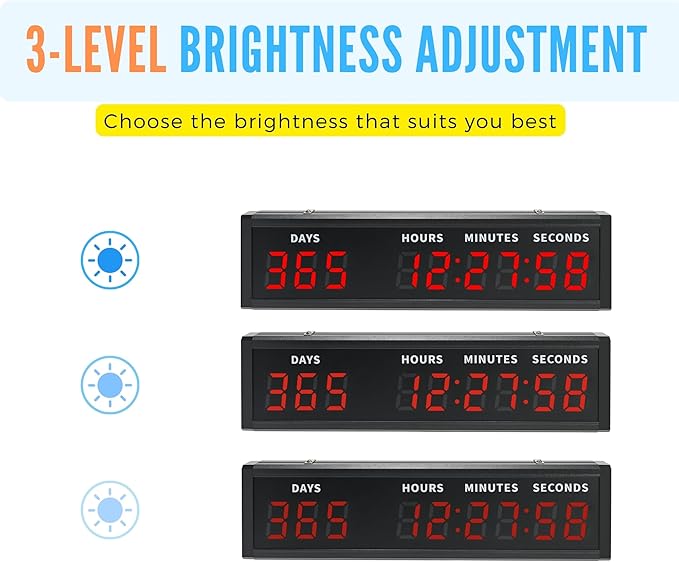 Large Digital Countdown Clock, LED Large Display Count Up/Count Down Timer, 999 Days Countdown Calendar for Christmas Retirement Birthday Event Timer with Remote Control (Red,17.87in*5.04in)