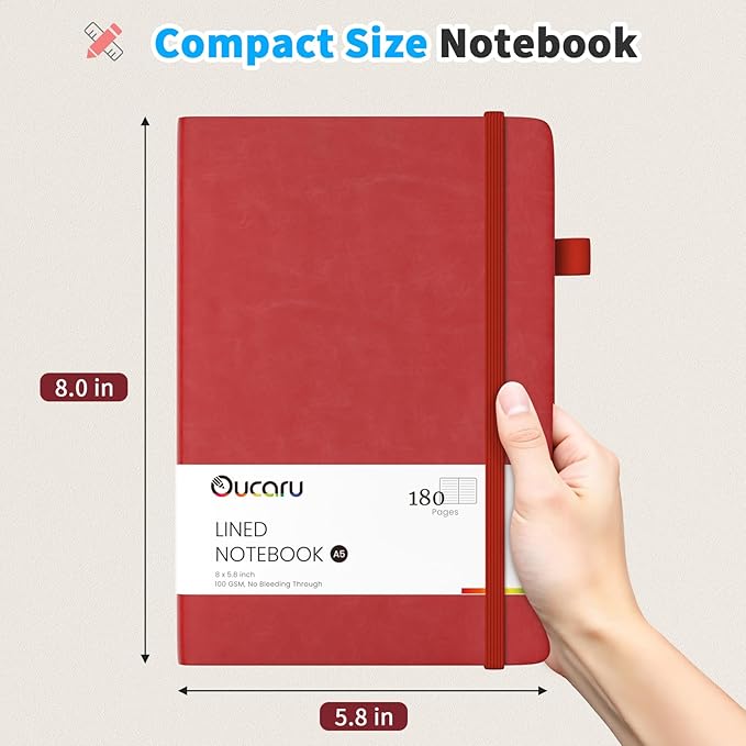 Oucaru Lined Journal Notebook, 8 Pack, 180 Pages, A5 Journals for Writing, 100 GSM Thick Paper, Small Notebooks Daily Journal for Women Men Work, Business, School, Travel Supplies