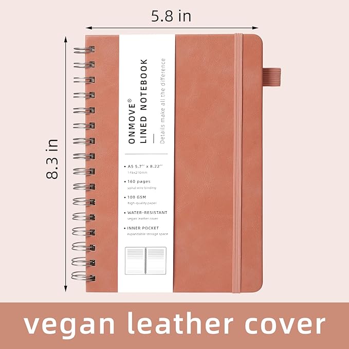 Spiral Notebooks Journal for Women Men 12 Pack Bulk Leather Hardcover with Pen Holder A5 160 Pages 100 GSM Thick Paper for Work School Lined Pink