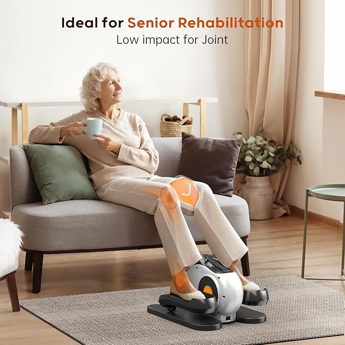 Under Desk Elliptical for Seniors, 2-in-1 Electric Leg Exerciser with Remote, 10 Resistance Levels & 10 Speeds, 3 Auto Modes, Quiet & Fully Assembled, Non-Slip Pedals