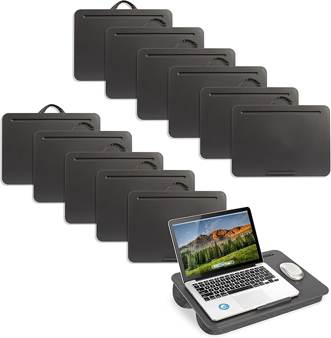LAPGEAR Original Lap Desk – Large (17.9” x 13”) | Fits Up to 17.3” Laptops | Cushioned with Device Ledge, Pencil Tray & Handle | Portable & Lightweight | 12-Pack | Charcoal – Style No. 45005