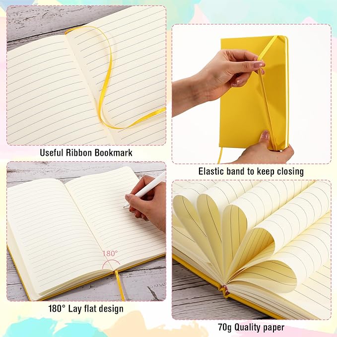 Honoson 20 Pack Lined Journal Notebooks A5 Hardcover Executive Notebook 5.5 x 8.3 PU Leather Wide Ruled Journals Bulk with Elastic Band for Home Business Office School Supplies(4 Pastel Colors)