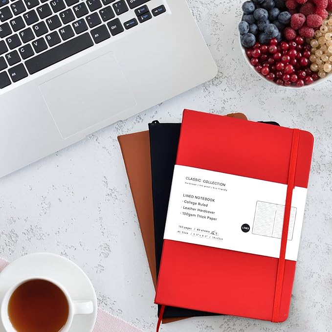 Mototo Journal Notebooks Classic College Ruled Notebooks Hardcover Leatherette Lined Journals for Office Home School Business, 8.3 x 5.5 inch, 100GSM Thick Paper, 160 Pages (Multicolor, 12 Pack)