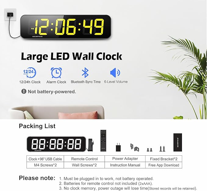 15.2" Gym Timer, App & Remote Control, Customizable LED Colors, Workout Interval Timer Stopwatch Countdown Large Digital Wall Clock for Home Gym