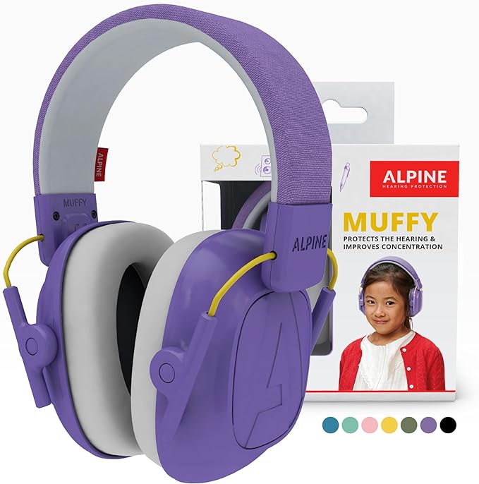 Alpine Muffy Kids - Hearing Protection - CE & ANSI Certified - Adjustable for Ages 3-16 years - Noise Cancelling Headphones - 25dB Sound Reduction Ideal for Protection and Concentration Aid – Purple