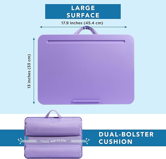 LAPGEAR Original Lap Desk – Large (17.9” x 13”) | Fits Up to 17.3” Laptops | Cushioned with Device Ledge, Pencil Tray & Handle | Portable & Lightweight | Purple Amethyst – Style No. 45152