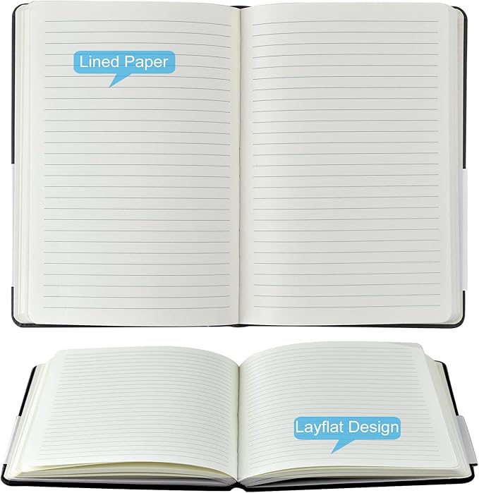 12 Pack A5 Journal Notebooks College Ruled Notebook Classic Leather Hardcover Lined Journals for Writing Office School Home Business, 8.3 x 5.5 inch, 100GSM Thick Paper, 160 Pages (Black, 12 Pack)