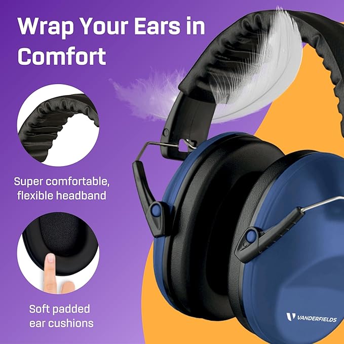 Vanderfields Hearing Protection Headphones - 26dB - Range Shooting Ear Protection - Noise Cancelling Ear Muffs for Adults