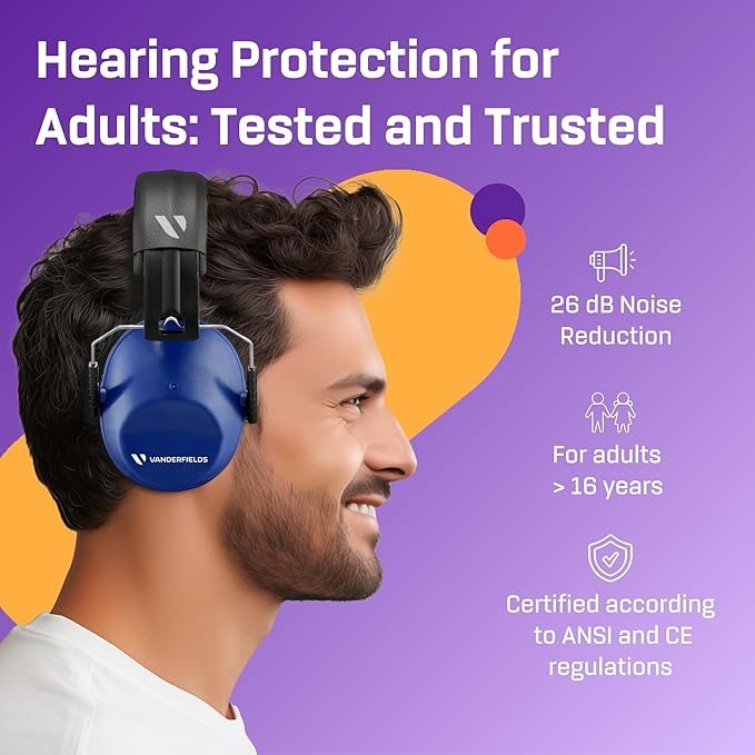 Vanderfields Hearing Protection Headphones - 26dB - Range Shooting Ear Protection - Noise Cancelling Ear Muffs for Adults