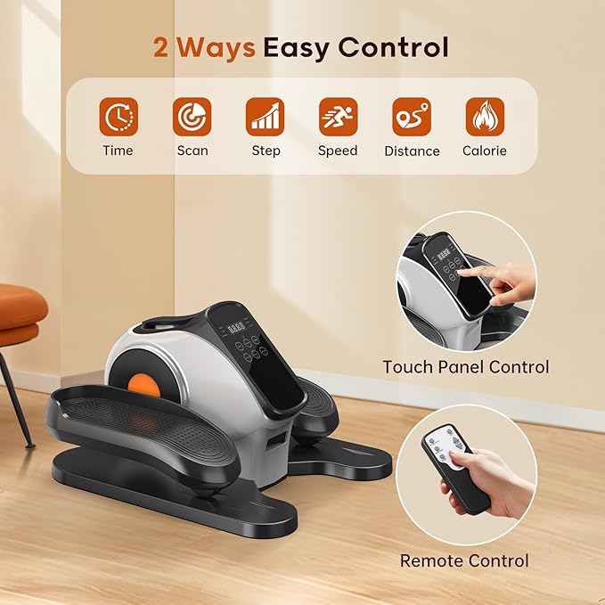 Under Desk Elliptical for Seniors, 2-in-1 Electric Leg Exerciser with Remote, 10 Resistance Levels & 10 Speeds, 3 Auto Modes, Quiet & Fully Assembled, Non-Slip Pedals