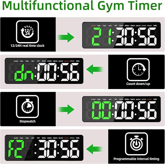 Gym Timer, 16.5" Large Digital Wall Clock for Gym Interval Workout, Remote Control LED Digital Timer for Home Decor, Living Room, Office, Gym, Classroom