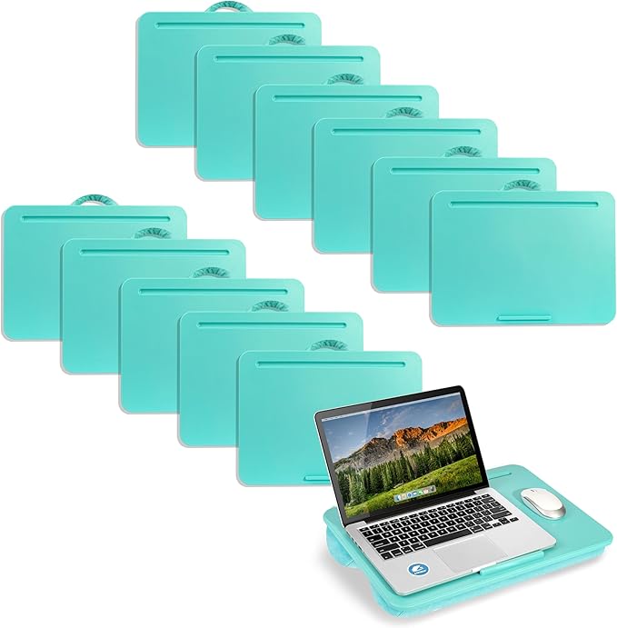 LAPGEAR Original Lap Desk – Large (17.9” x 13”) | Fits Up to 17.3” Laptops | Cushioned with Device Ledge, Pencil Tray & Handle | Portable & Lightweight | 12-Pack | Aqua Sky – Style No. 45009