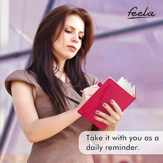 feela 12 Pack Notebooks Journals Bulk, Hardcover Notebook Classic Ruled Lined Journals with Pen Holder for Women Girls School Business Supplies, with 12 Black Pens, 120 GSM, 5.1”x8.3”, A5, Berry